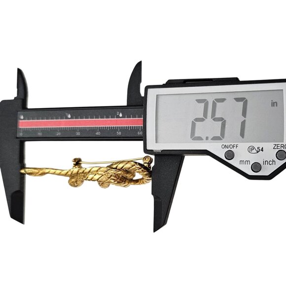 Gold Tone Snake Trio Brooch Vintage Green Rhinestone Pin - Picture 7 of 8